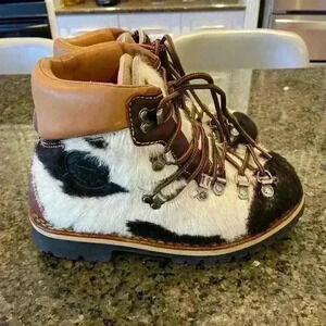 Michel Jordi Cowhide Women's Lace Up Boots - Brown and White